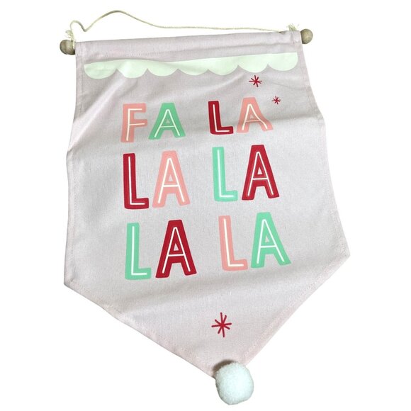 Hanging Wall Banner Christmas Holiday Deck Halls Pink Red Green Canvas Fa La La - Picture 16 of 16